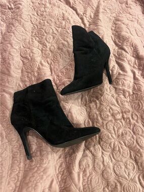 Charlies Black Suede Pointed Toe Stiletto Ankle Boots